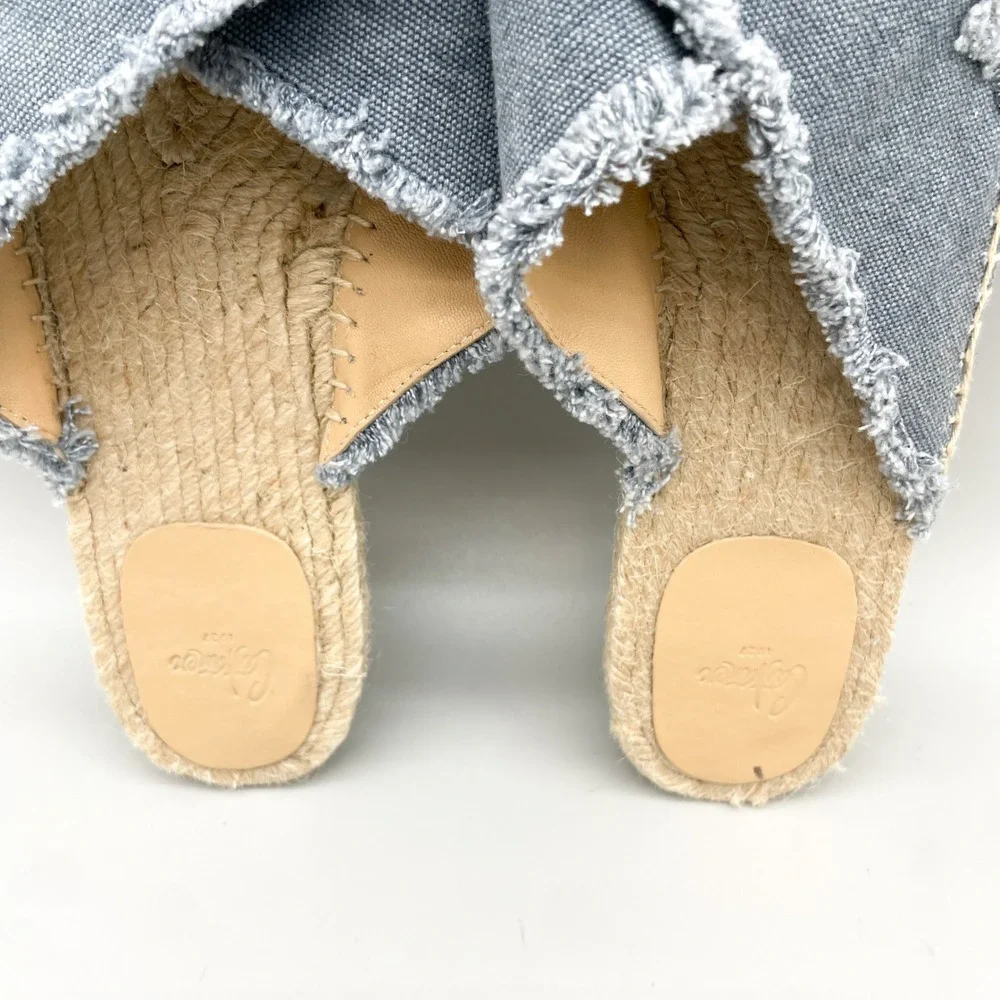 Castaner Womens 41 10 Palmera Espadrille Slide Sandals Blue Canvas Frayed Boho
